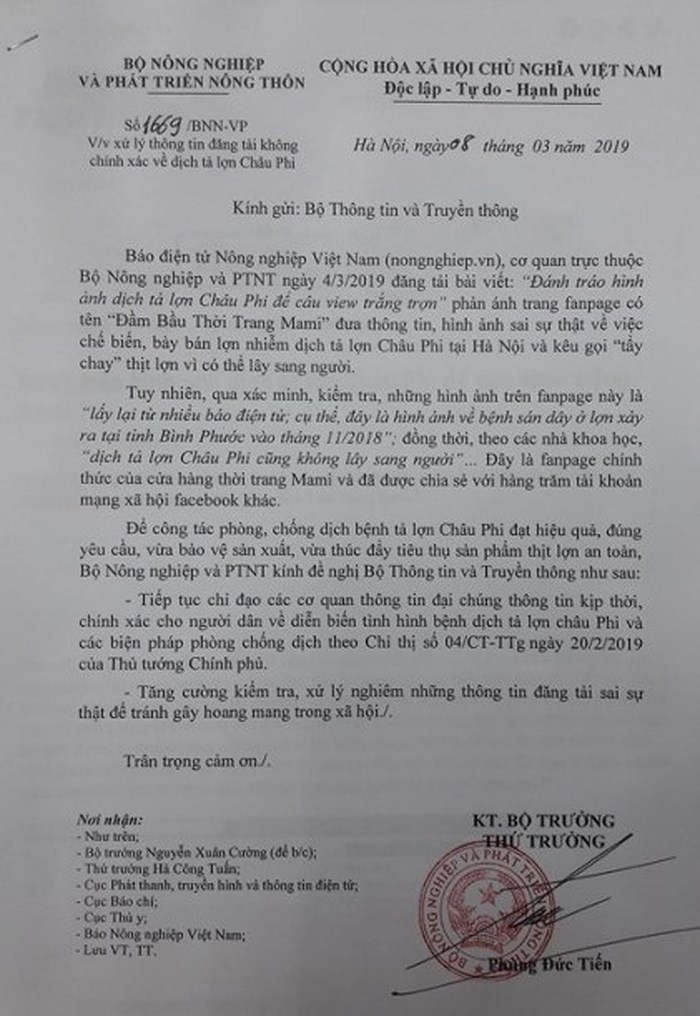 Tung tin thất thiệt về dịch tả lợn châu Phi, đầm bầu Mami sẽ bị phạt 20 triệu đồng