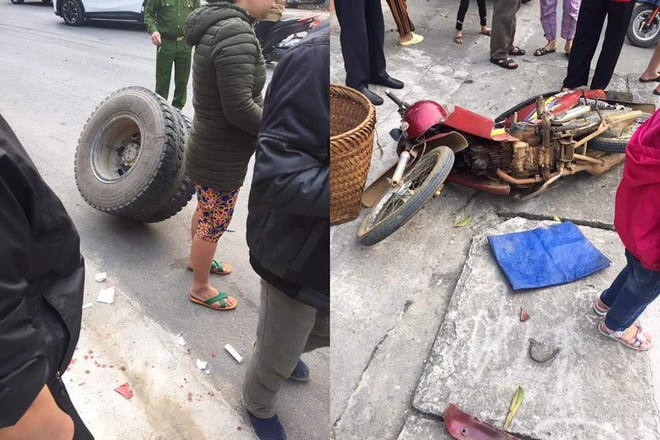 Hy hữu: Bị bánh xe tải đang di chuyển văng trúng khi đi giữa đường, tài xế xe máy bị thương