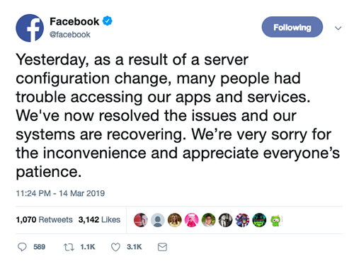 Facebook thừa nhận sự cố do thay đổi cấu hình máy chủ