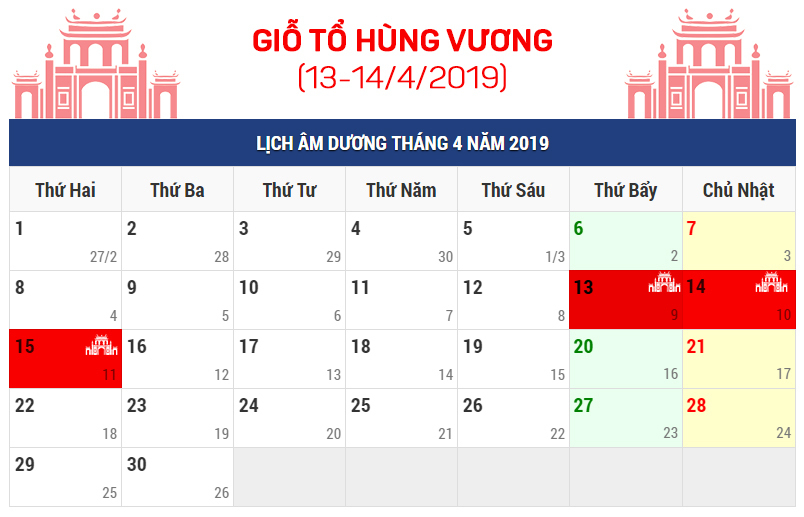 Giỗ tổ Hùng Vương và lễ 30/4 - 1/5 được nghỉ như thế nào?