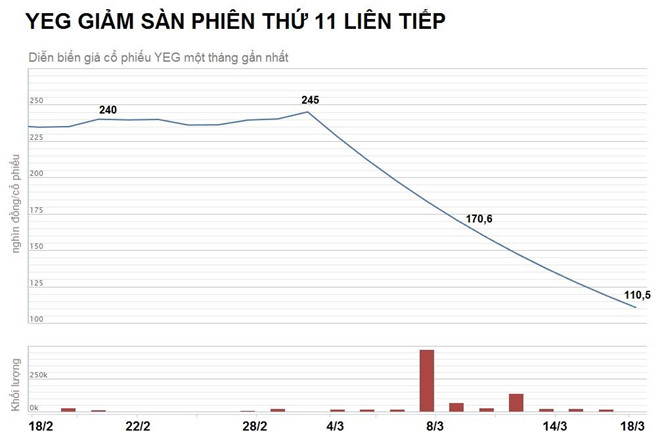 Cổ phiếu Yeah1 giảm sàn phiên thứ 11 liên tiếp
