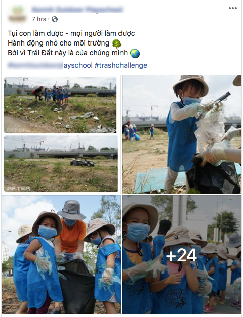 Cho trẻ mầm non đeo găng tay nilon tham gia thử thách dọn rác, nhà trường lên tiếng
