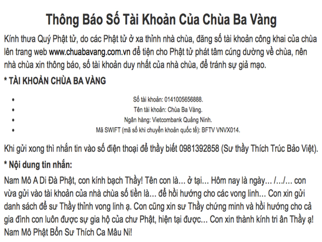 Website chùa Ba Vàng tạm thời không thể truy cập được