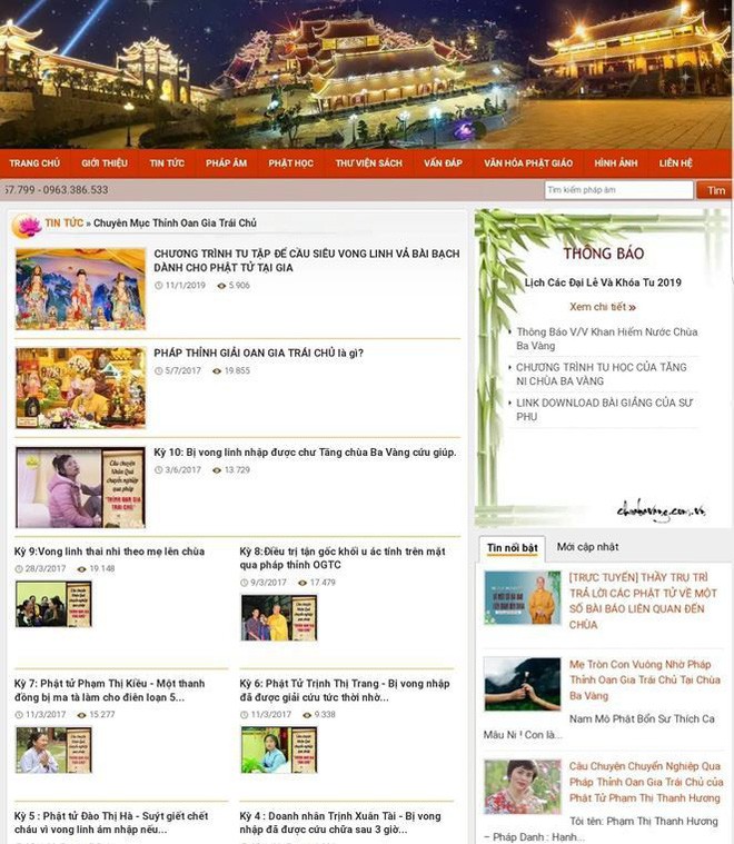 Website chùa Ba Vàng tạm thời không thể truy cập được