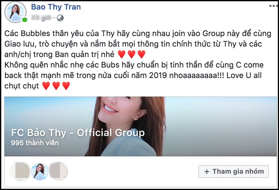 Bảo Thy bức xúc đóng cửa FC 20 nghìn thành viên vì bị một số người trong nhóm chỉ trích, chửi mắng