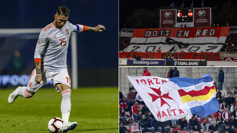Ramos bị CĐV Malta la ó vì đòn bẩn với Salah