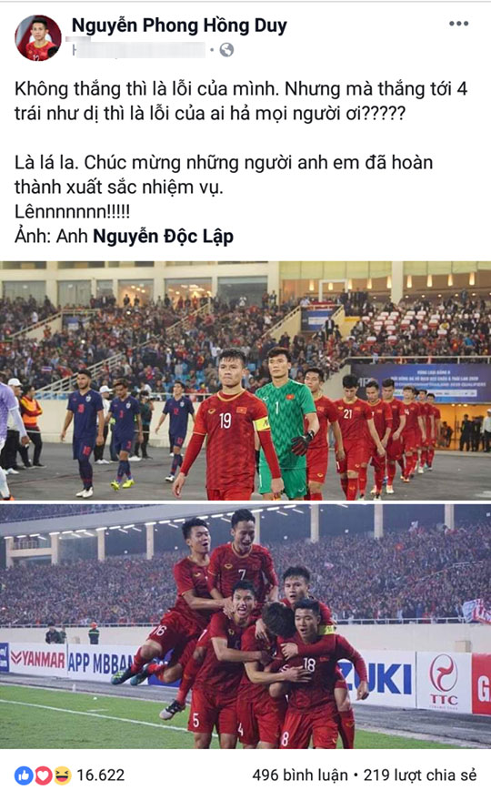 Quang Hải, Đức Chinh, Tiến Dũng cùng hàng loạt cầu thủ ăn mừng sau chiến thắng 4-0 trước Thái Lan