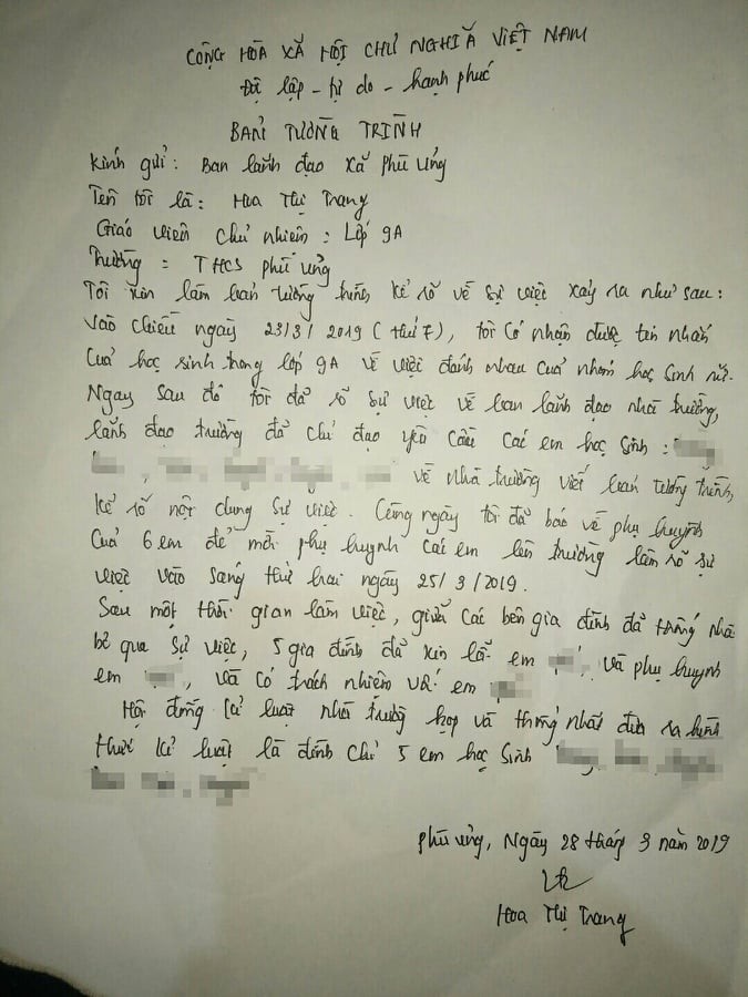 Bức xúc với bản tường trình của cô chủ nhiệm lớp nữ sinh bị lột đồ: Tôi có nhận được tin nhắn về việc đánh nhau, 5 gia đình đã xin lỗi em ấy