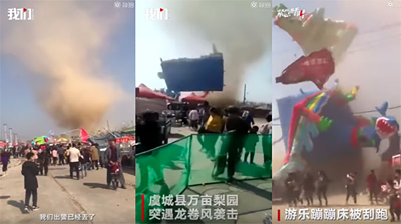 Kinh hoàng cơn lốc dữ thổi tung nhiều trẻ em trong lâu đài hơi lên không trung