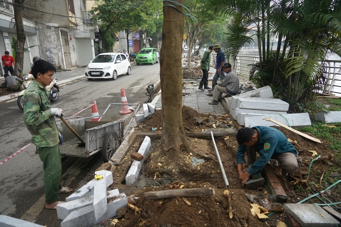 Video - Ảnh: Công nhân lát gạch mới nhiều tuyến vỉa hè ở Hà Nội