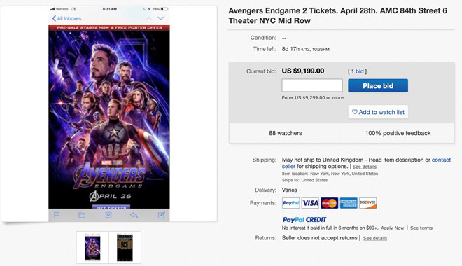 Vé Avengers: Endgame được rao bán với giá hơn 15.000 USD