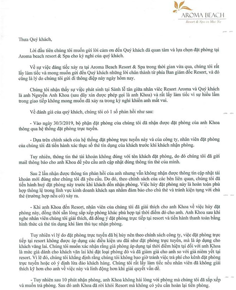 Resort Aroma phản hồi chính thức về việc bị tố lừa đảo, đe dọa Khoa Pug: Sự hiểu lầm trong giao tiếp không mong muốn