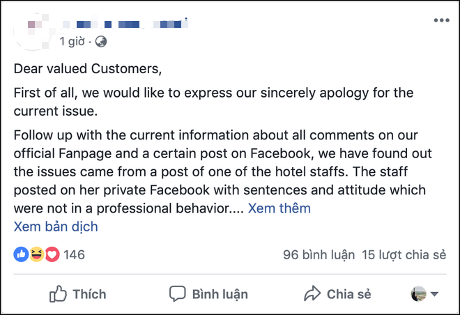 Khách sạn 5 sao ở Hà Nội phản hồi việc nữ nhân viên nói chửi khách cũng cần kỹ năng và muốn đấm vào mặt Khoa Pug