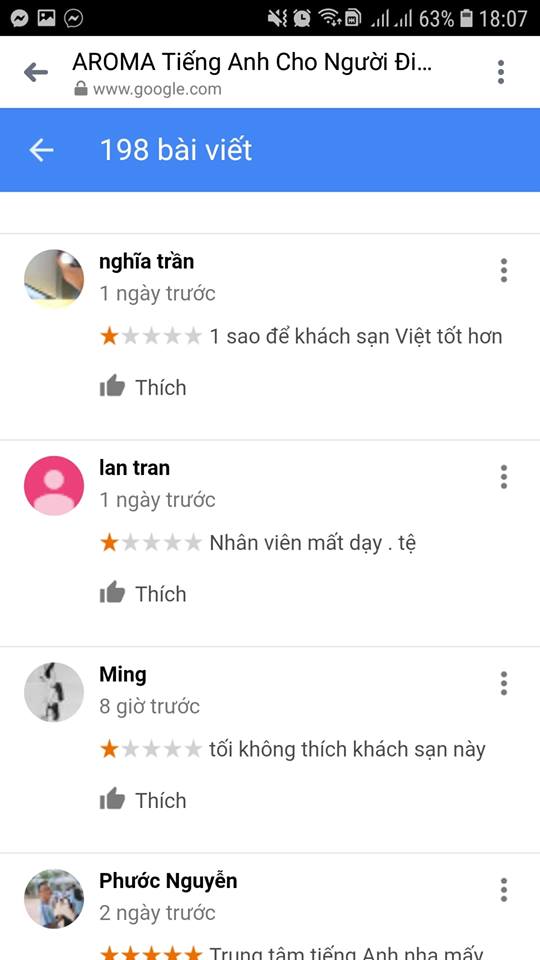 Đánh giá 1 sao cho trung tâm tiếng Anh chỉ vì trùng tên với Aroma Resort, lời cảnh tỉnh của nạn nhân tới các anh hùng bàn phím