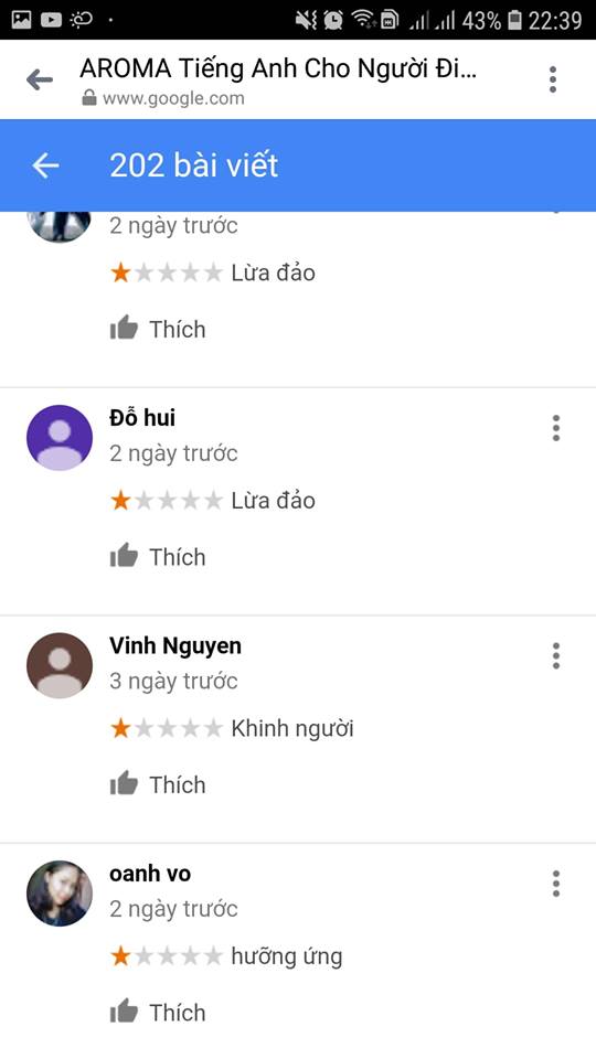 Đánh giá 1 sao cho trung tâm tiếng Anh chỉ vì trùng tên với Aroma Resort, lời cảnh tỉnh của nạn nhân tới các anh hùng bàn phím