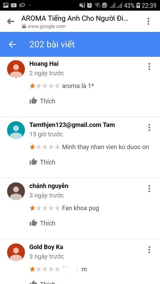 Đánh giá 1 sao cho trung tâm tiếng Anh chỉ vì trùng tên với Aroma Resort, lời cảnh tỉnh của nạn nhân tới các anh hùng bàn phím