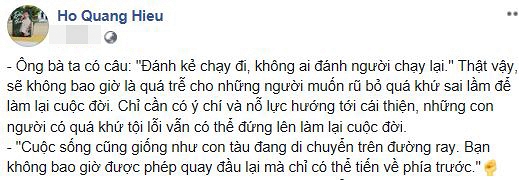 Hậu gây sốc khi tiết lộ quá khứ bất hảo, Hồ Quang Hiếu trải lòng: Sẽ không bao giờ là quá trễ cho những người muốn rũ bỏ quá khứ sai lầm để làm lại cuộc đời