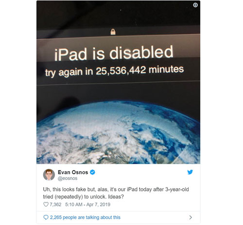 Bé ba tuổi nhập sai mật khẩu, iPad bị khóa 48 năm