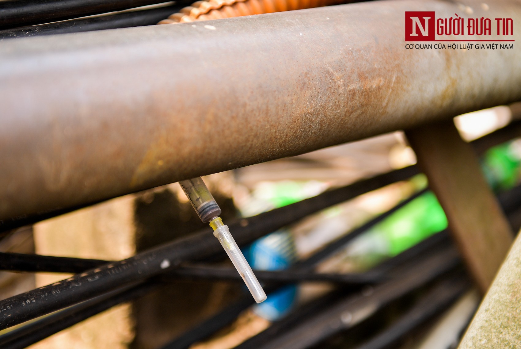 Hãi hùng kim tiêm đã qua sử dụng vây cầu Long Biên, Hà Nội