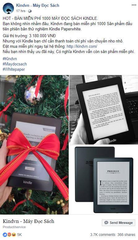 Hàng nghìn người bị lừa 95.000 đồng để nhận Kindle miễn phí