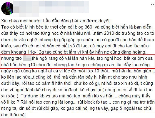 Scandal đi tù vì tội ấu dâm vẫn chưa lắng xuống, Minh Béo tiếp tục bị tố nhắn tin làm quen 3 người cùng lúc