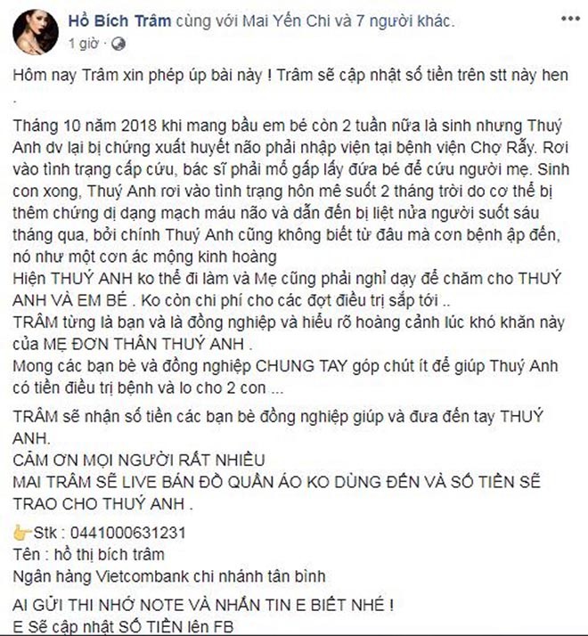 Nữ diễn viên Thúy Anh bị xuất huyết não, liệt nửa người sau khi sinh con