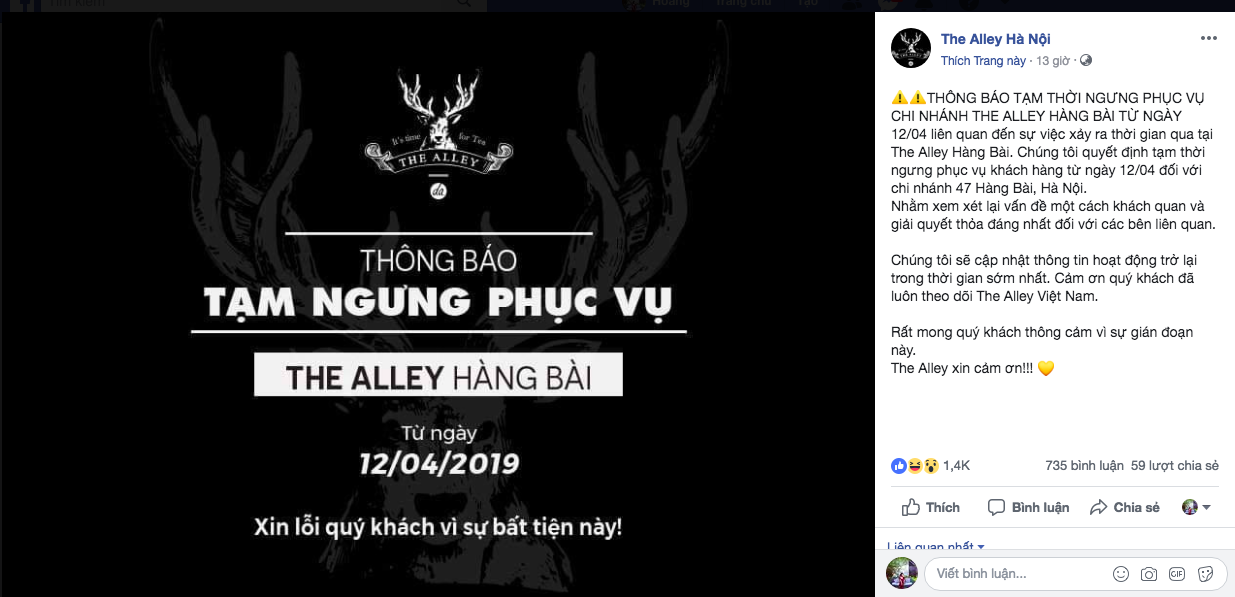 The Alley Hàng Bài cách chức cửa hàng trưởng, ngưng hoạt động không hẹn ngày mở lại sau bão 1 sao từ dân mạng