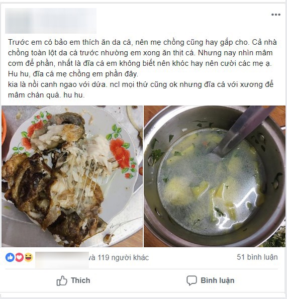 Con dâu bảo thích ăn da cá, mẹ chồng phần cho mâm cơm khiến cô khóc dở mếu dở