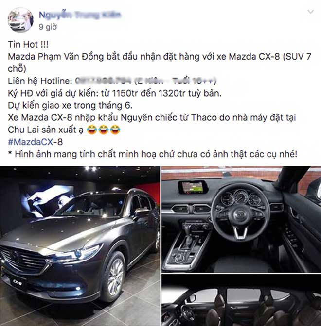 Giá xe Mazda CX8 từ 1,150 - 1,320 tỷ đồng - Các đại lý đã chính thức nhận đặt cọc Giá xe Mazda CX8 từ 1,150 - 1,320 tỷ đồng - Các đại lý đã chính thức nhận đặt cọc