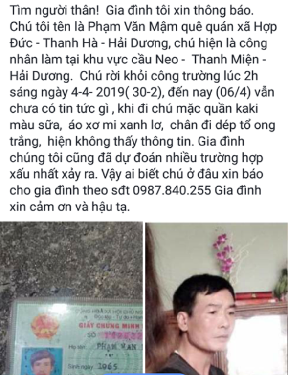 Phát hiện người đàn ông ở Hải Dương tử vong dưới máng xả nước sau khi mất tích 10 ngày