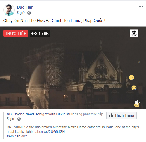 Loạt sao Việt đau xót khi Nhà thờ Đức Bà Paris bốc cháy ngùn ngụt, đỉnh tháp 850 năm tuổi sụp đổ