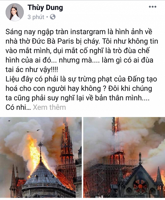 Loạt sao Việt đau xót khi Nhà thờ Đức Bà Paris bốc cháy ngùn ngụt, đỉnh tháp 850 năm tuổi sụp đổ