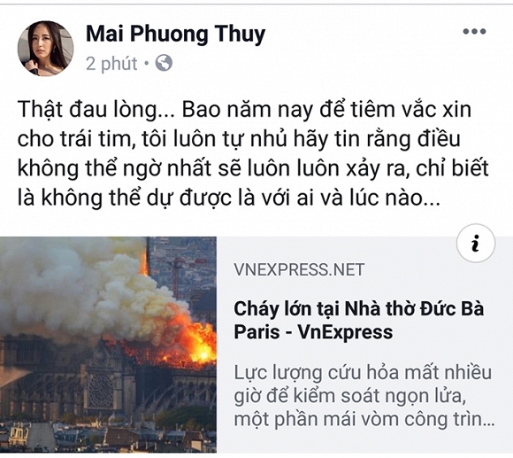 Loạt sao Việt đau xót khi Nhà thờ Đức Bà Paris bốc cháy ngùn ngụt, đỉnh tháp 850 năm tuổi sụp đổ