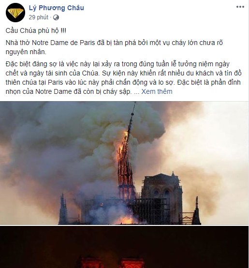 Loạt sao Việt đau xót khi Nhà thờ Đức Bà Paris bốc cháy ngùn ngụt, đỉnh tháp 850 năm tuổi sụp đổ