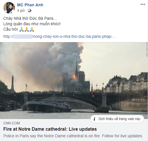 Loạt sao Việt đau xót khi Nhà thờ Đức Bà Paris bốc cháy ngùn ngụt, đỉnh tháp 850 năm tuổi sụp đổ