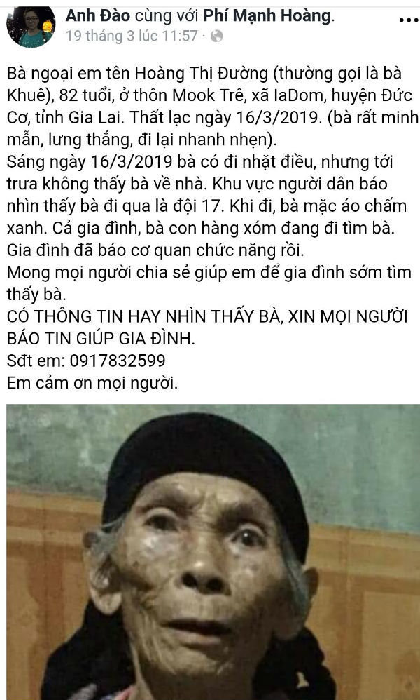 Cụ bà 82 tuổi mang theo nhiều tiền, vàng mất tích bí ẩn