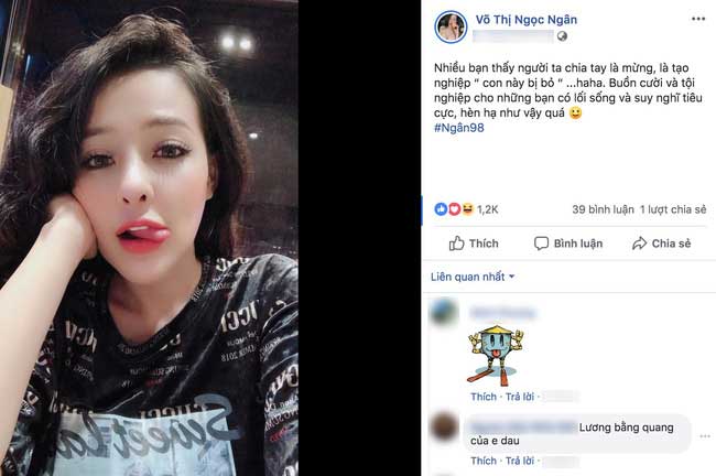 Dân mạng hả hê khi Ngân 98 chia tay Lương Bằng Quang, hot girl ngực khủng tức giận lên tiếng