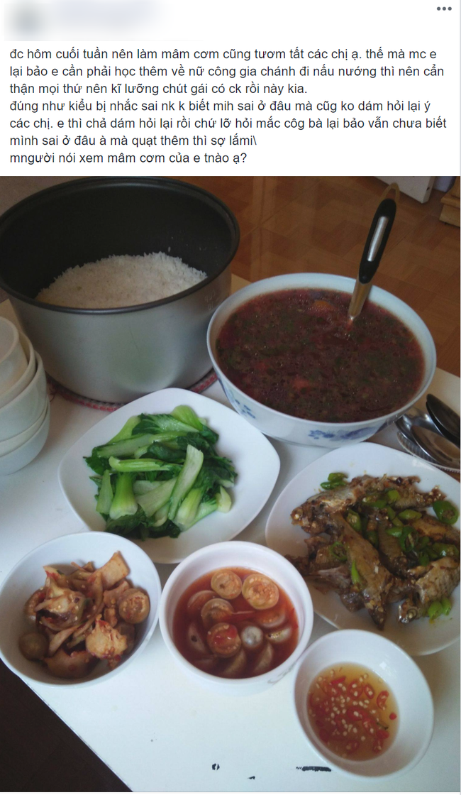 Dâu trẻ ấm ức kể mâm cơm tươm tất bị mẹ chồng nhắc nhở, chị em lập tức chỉ ra lỗi, sai nhất vẫn là nồi cơm