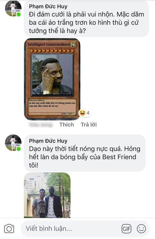 Fan thắc mắc sao đi ăn cưới Hùng Dũng lại ăn mặc lạc quẻ với đồng đội thế, hoàng tử Đức Huy đáp trả cực gắt nhưng không kém phần lầy lội