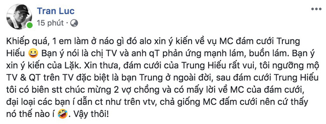 Đạo diễn Trần Lực lên tiếng về việc chê Thảo Vân - Thành Trung giả dối, thớ lợ: Tôi rất đau lòng, chuyện bằng mắt muỗi