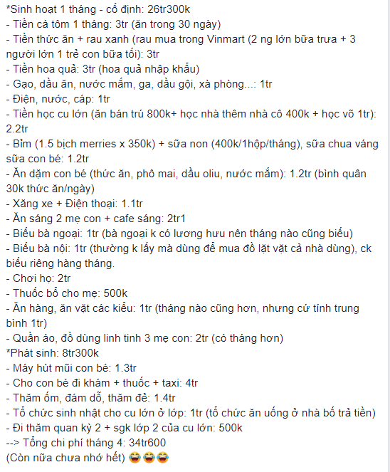 Than thở bản thân giỏi tiêu tiền khi chi gần 35 triệu phí sinh hoạt cho 1 nhà 4 người, mẹ trẻ gây bão trong vòng 1 nốt nhạc