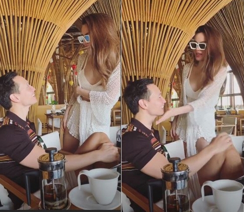 Hồ Ngọc Hà tình bể bình âu yếm bạn trai Kim Lý khi đi nghỉ ở Đà Nẵng