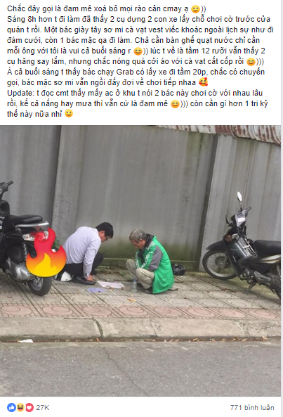 Bất kể nắng mưa vẫn cùng tri kỷ ngồi chơi cờ tướng, bác tài xế Grab đáng yêu nhận về cả nghìn like