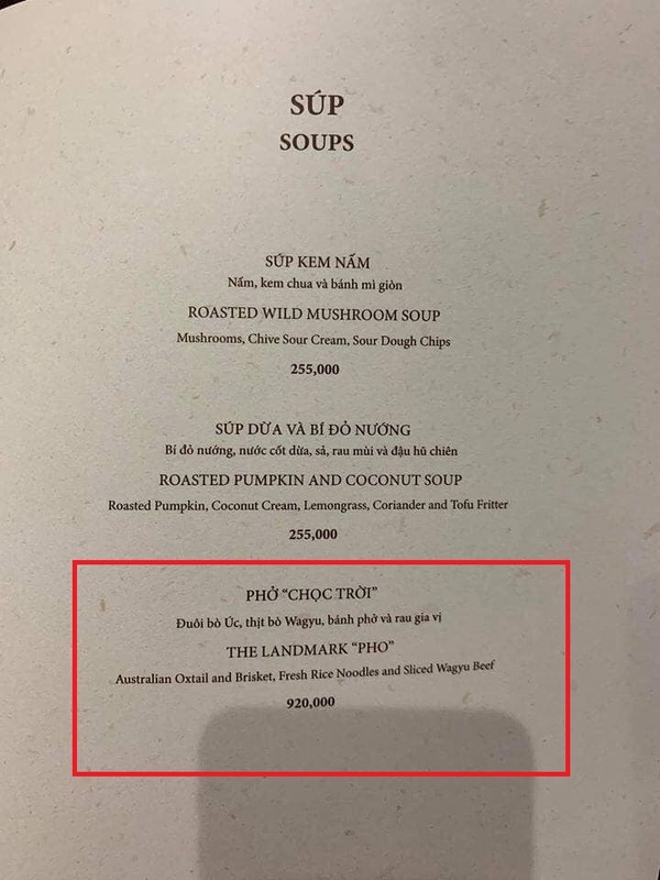 Phở chọc trời tại khách sạn hạng sang ở Sài Gòn với giá 920.000 đồng/bát khiến nhiều người hết hồn