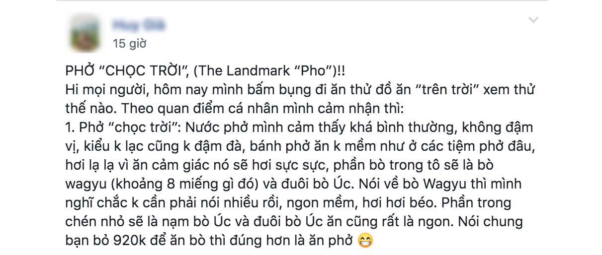 Đã có người dám thử phở 920k và đây là nhận xét sau khi ăn bát phở chọc trời Đã có người dám thử phở 920k và đây là nhận xét sau khi ăn bát phở chọc trời