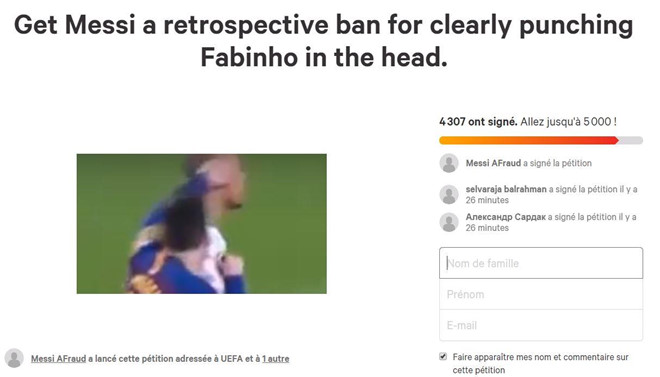 Hơn 4.000 người ký tên đòi UEFA treo giò Messi