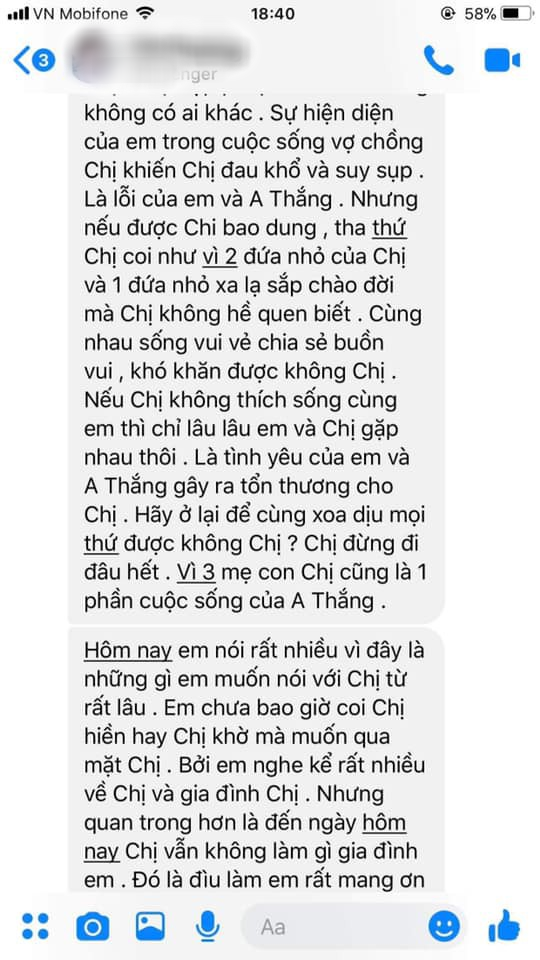 Sốc trước luận điệu của bồ nhí thương lượng với vợ nhân tình: Đời có nhân quả, chị đừng ghét em, hãy về sống chung để con có bố