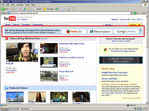 YouTube âm thầm tẩy chay Internet Explorer 6