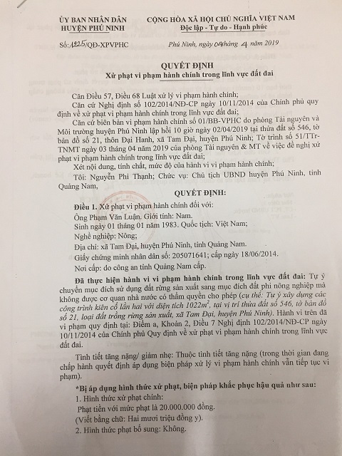 Quảng Nam: Phạt trụ trì 20 triệu do xây dựng công trình trái phép