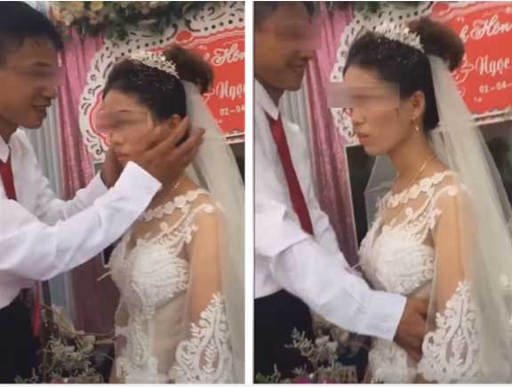 Câu chuyện bất ngờ phía sau clip cô dâu hất tay, từ chối nụ hôn của chú rể trong đám cưới